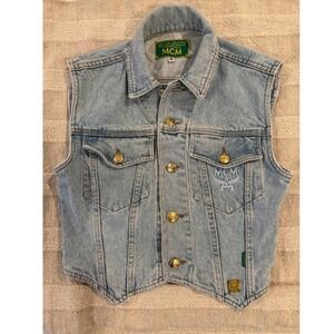RARE Vtg MCM Jeans De Luxe‎ Denim Vest Gold Plaque V3961 Made in Italy 80s 90s S